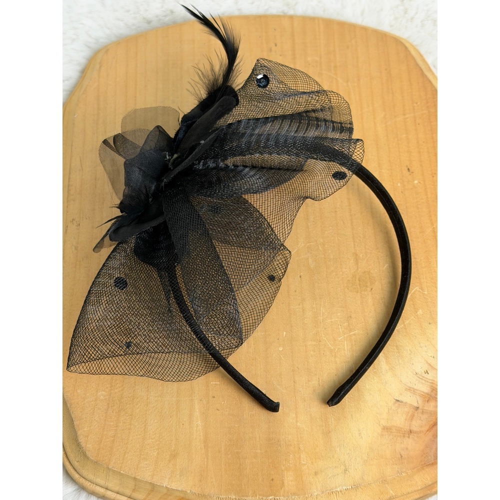 Handmade Black Fascinator Headband Rose Feather Mesh Veil Gothic Wedding Formal